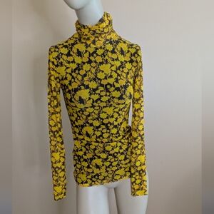 Gianni Floral Yellow Long Sleeve Turtleneck Mesh Shirt Women's Size 34 Small